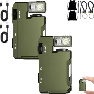 G5 Premium Pocket-Sized Mini RGB Flashlight, 400 Lumens Super Bright Rechargeable EDC Flattorch, Portable Magnetic Petite Flat Keychain Flashlight for Camping & Emergency (Green*2)