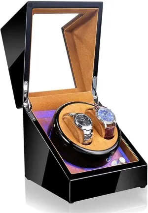 GaRcan Wooden Double Automatic Watch Winder, Led Storage Watches Boxes 5 Rotation Modes Display Case Box Accessories b, (C)