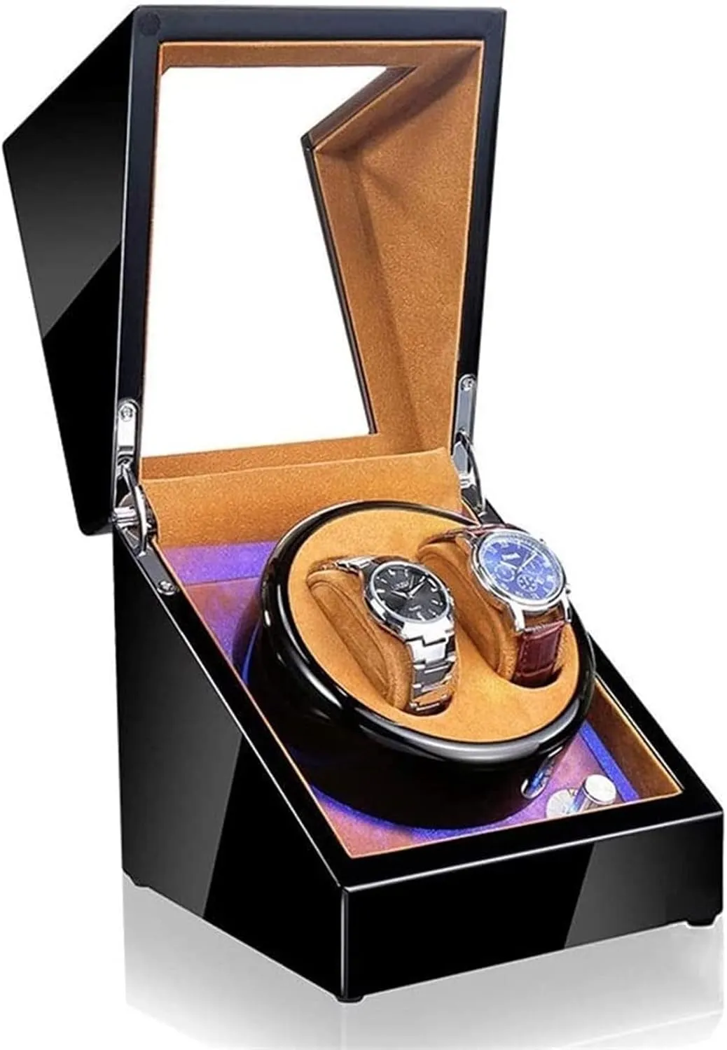 GaRcan Wooden Double Automatic Watch Winder, Led Storage Watches Boxes 5 Rotation Modes Display Case Box Accessories b, (C)