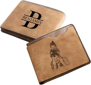 Gemszoo Gifts for Dad Personalized Photo Initial Name Wallet Custom Picture Wallet for Men Husband Grandpa (Khaki)