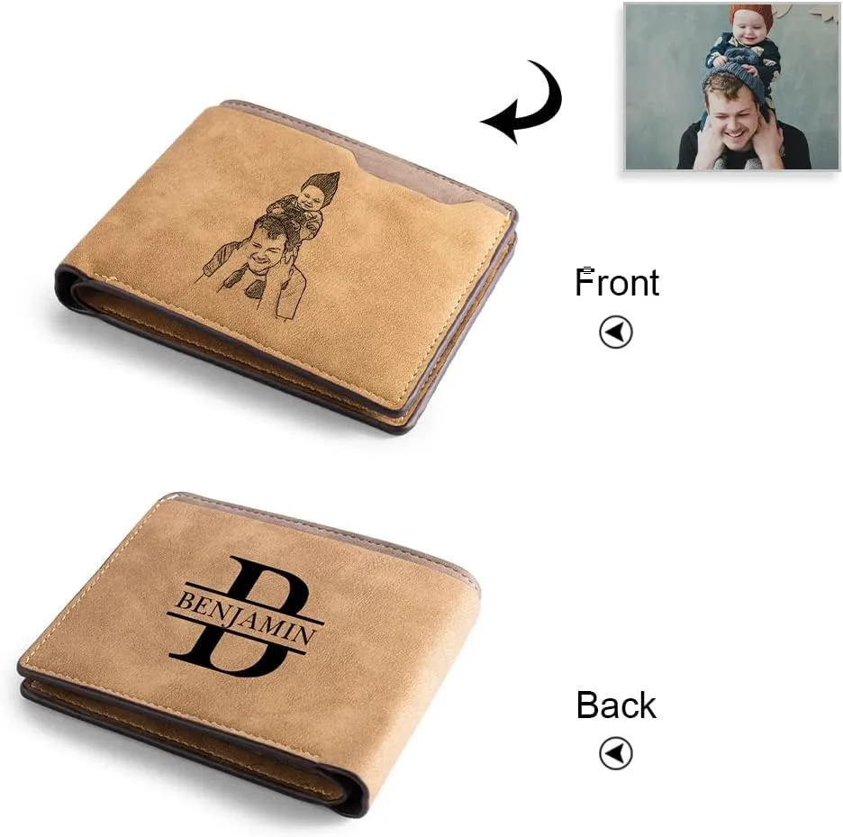 Gemszoo Gifts for Dad Personalized Photo Initial Name Wallet Custom Picture Wallet for Men Husband Grandpa (Khaki)
