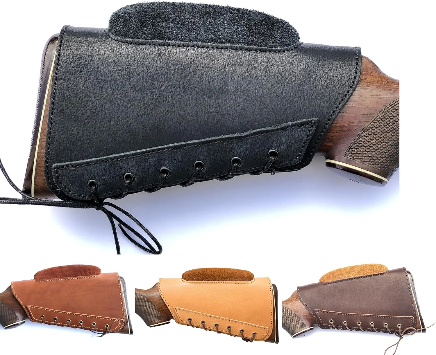 Genuine Leather Buttstock Cover Sleeve Suede Padded Cheek Rest Long Range Shooting