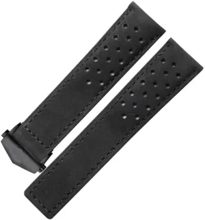 Genuine Leather Watchband for TAG Heuer Watch Strap with Folding Buckle 20mm 22mm Gray Black Brown Cow Leathr Band (Color : Black Black, Size : 20mm)