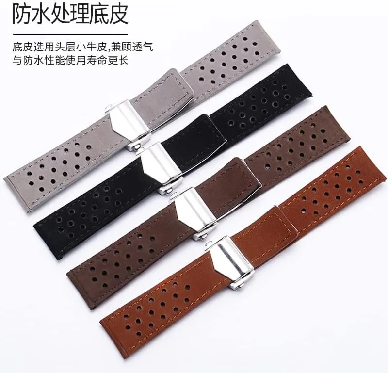 Genuine Leather Watchband For TAG Heuer Watch Strap With Folding Buckle 20mm 22mm Gray Black Brown Cow Leathr Band