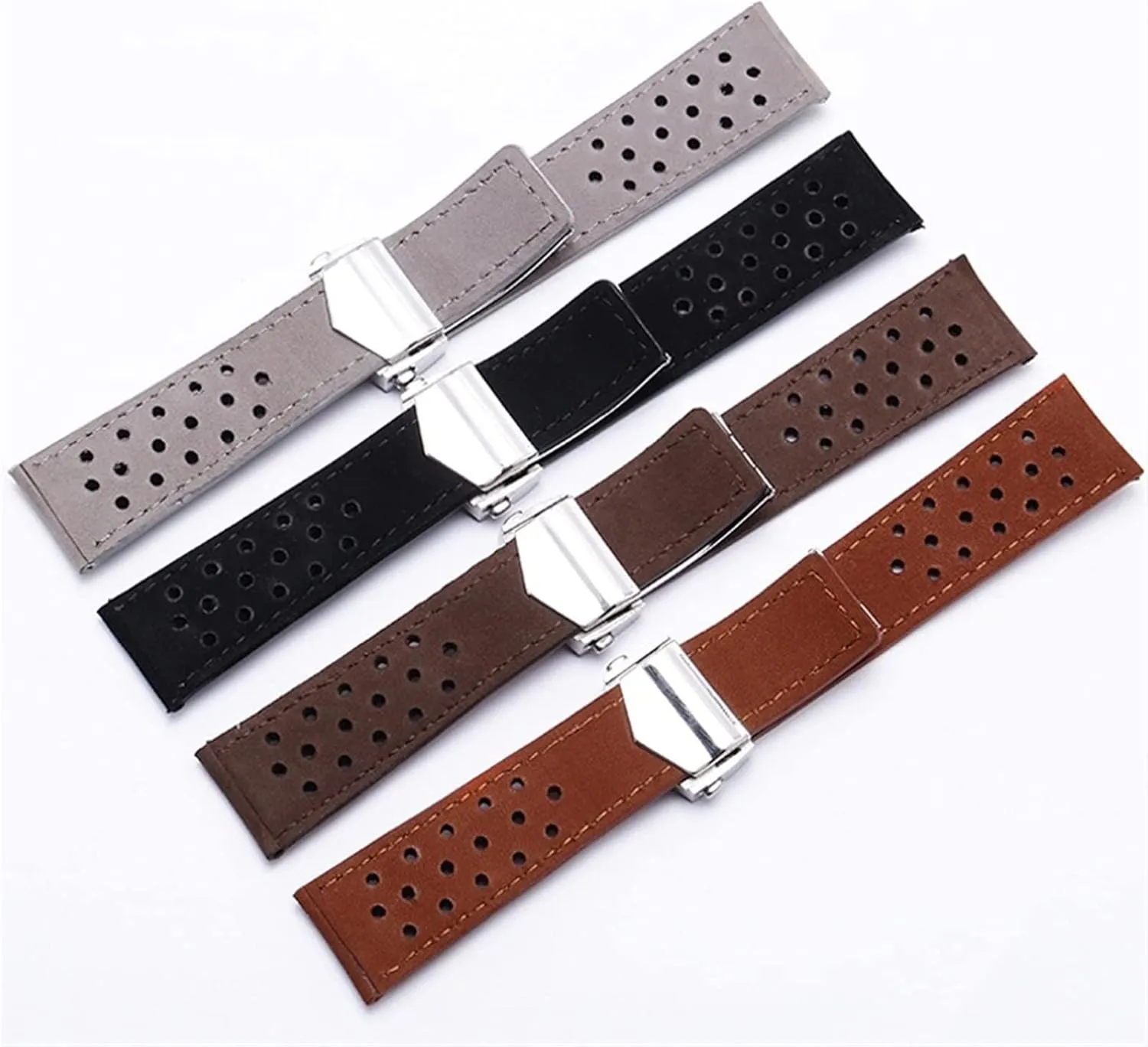 Genuine leather watchband for TAG heuer watch strap with folding buckle 20mm 22mm Gray Black Brown cow leathr Band