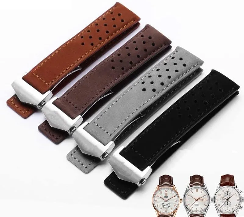 Genuine Leather Watchband For TAG Heuer Watch Strap With Folding Buckle 20mm 22mm Gray Black Brown Cow Leathr Band