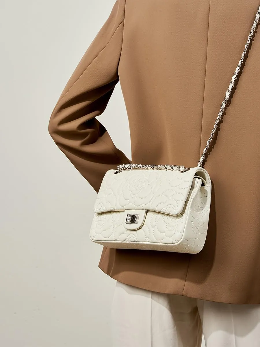 Genuine Leather Women's Bag Camellia Shoulder Bag Chain Sheepskin Purse Handbag