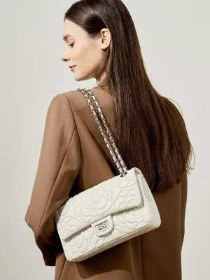 Genuine Leather Women's Bag Camellia Shoulder Bag Chain Sheepskin Purse Handbag