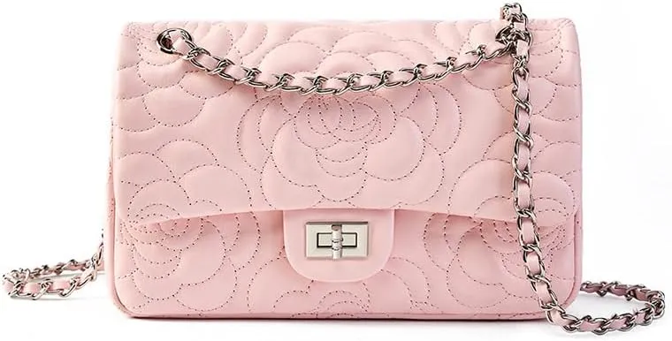Genuine Leather Women's Bag Camellia Shoulder Bag Chain Sheepskin Purse Handbag