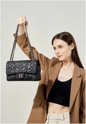 Genuine Leather Women's Bag Camellia Shoulder Bag Chain Sheepskin Purse Handbag