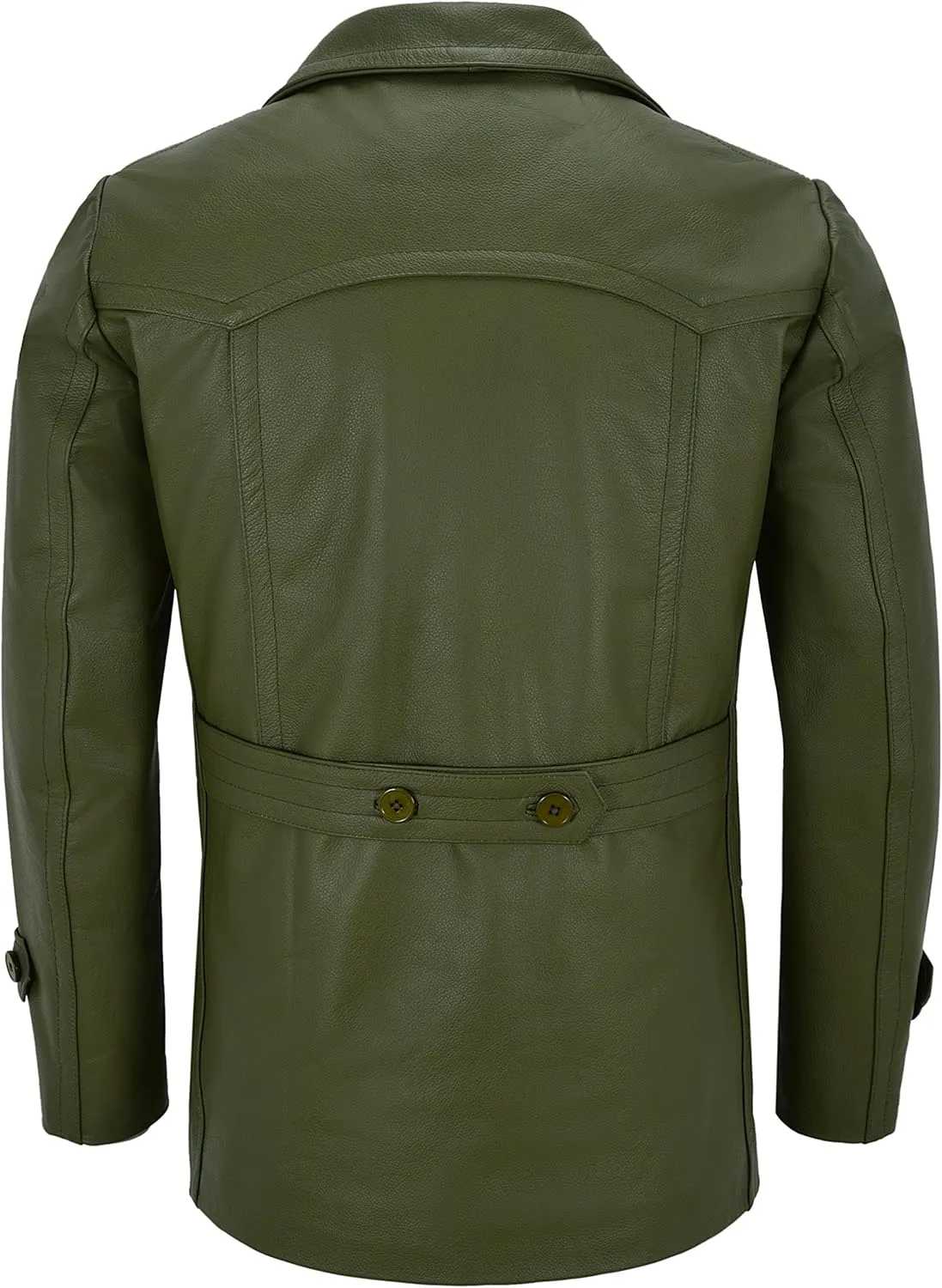 German Pea Coat Men Classic Reefer Military Style Cowhide Leather Jacket DR-Who