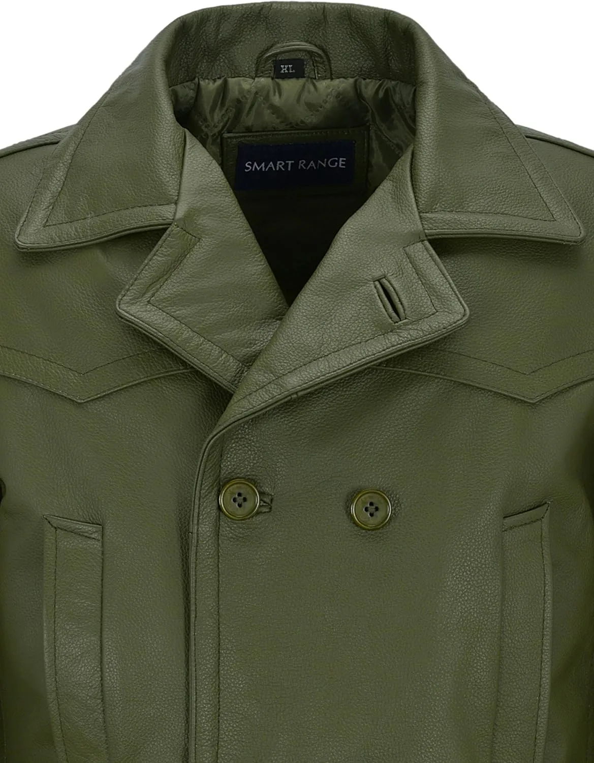 German Pea Coat Men Classic Reefer Military Style Cowhide Leather Jacket DR-Who