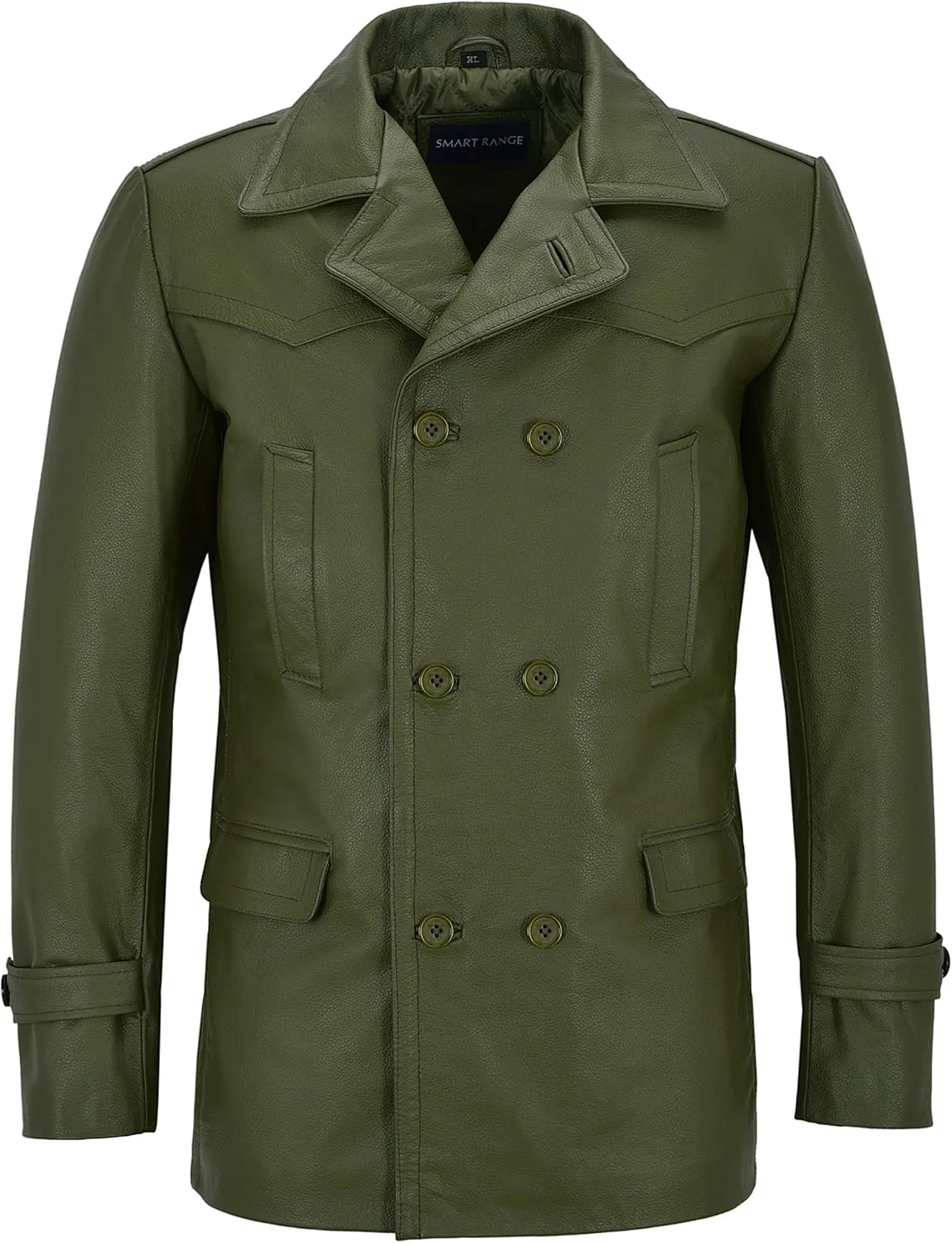 German Pea Coat Men Classic Reefer Military Style Cowhide Leather Jacket DR-Who