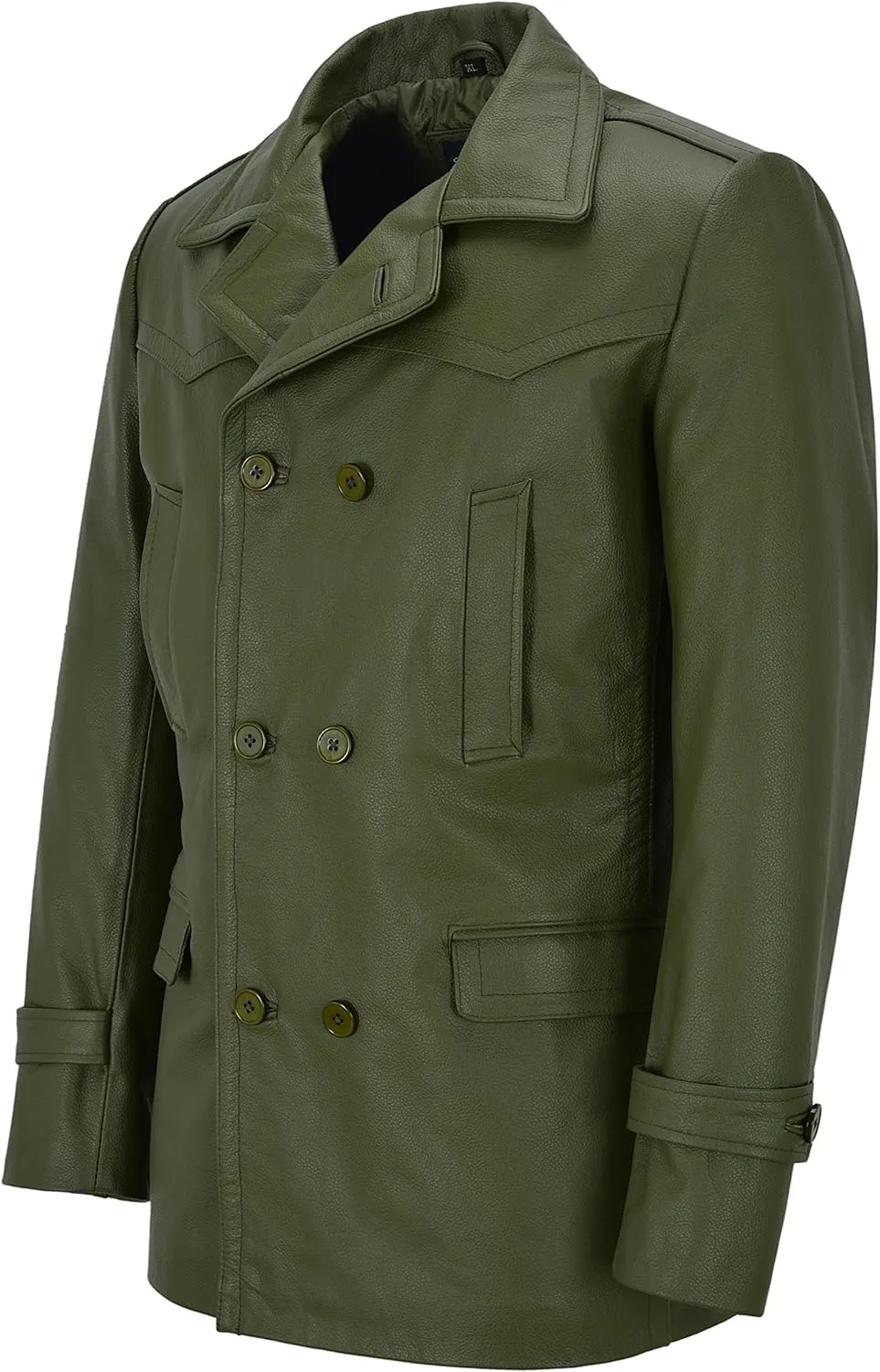 German Pea Coat Men Classic Reefer Military Style Cowhide Leather Jacket DR-Who