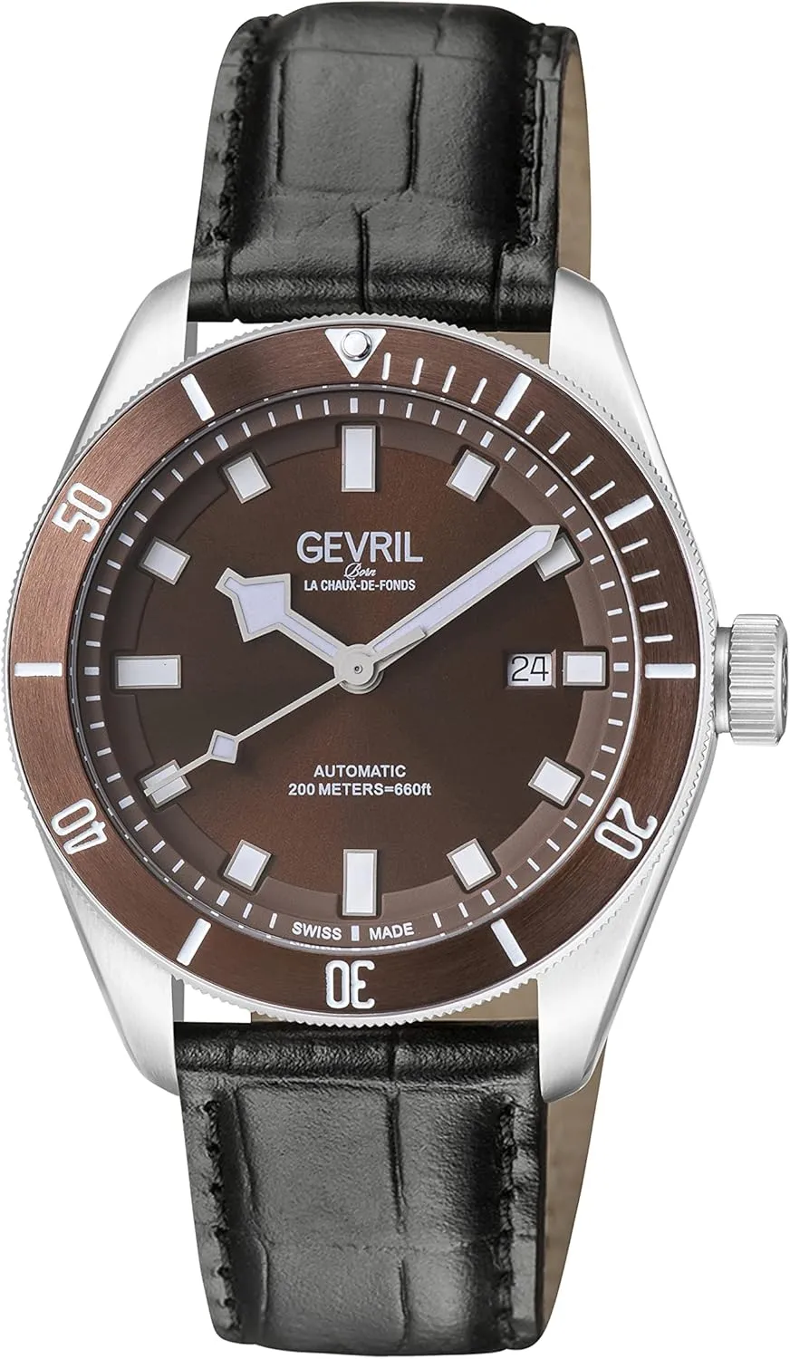 Gevril 48607-3 Men's Yorkville Swiss Automatic Watch, Genuine Leather Italian Black Strap with Tang Buckle
