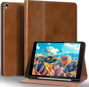 Gexmil Leather Case for iPad air 10.5 Inch (3rd Gen.2019),iPad Pro 10.5 Inch(2017), with Built-in Apple Pencil Holder,Premium Cowhide Folio Cover,Yellow Brown