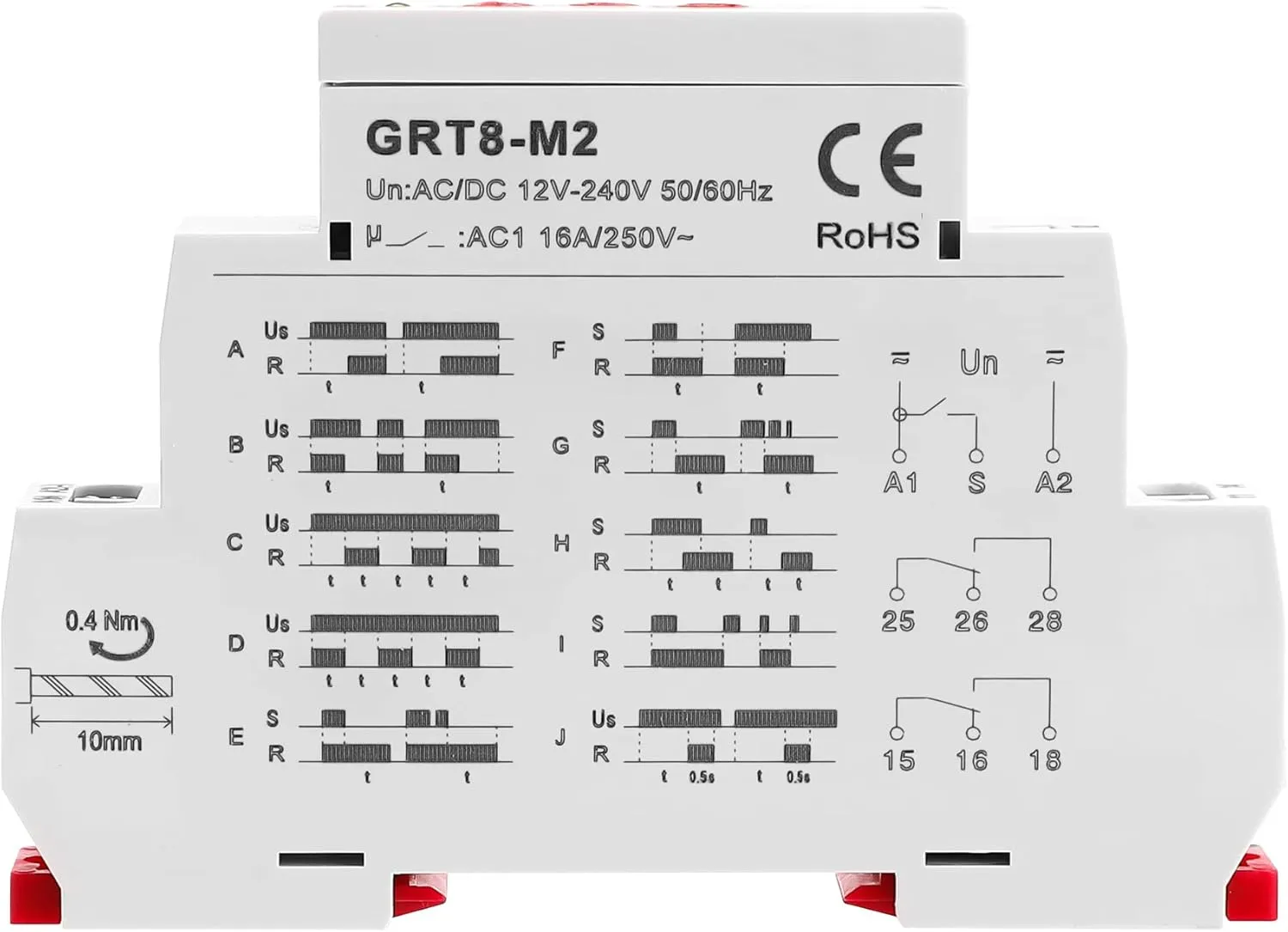 GEYA 16A Multifunction Time Relay 10 Function Choices AC/DC12V-240V 2 Outputs Control Relay(GRT8-M2,AC/DC12V-240V)