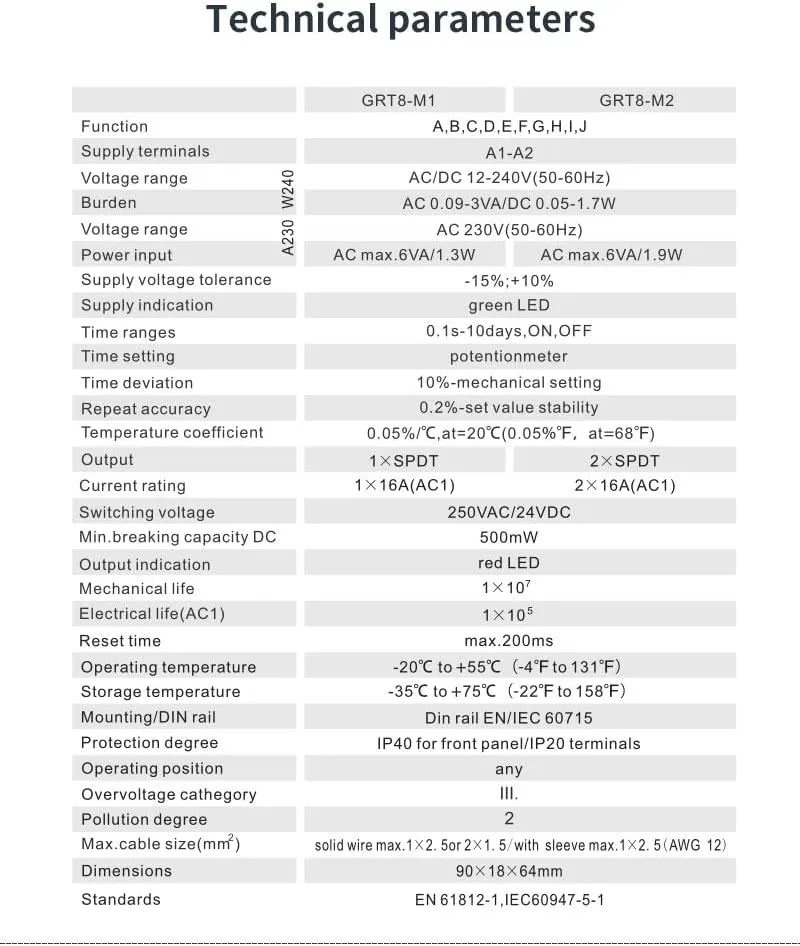 GEYA 16A Multifunction Time Relay 10 Function Choices AC/DC12V-240V 2 Outputs Control Relay(GRT8-M2,AC/DC12V-240V)