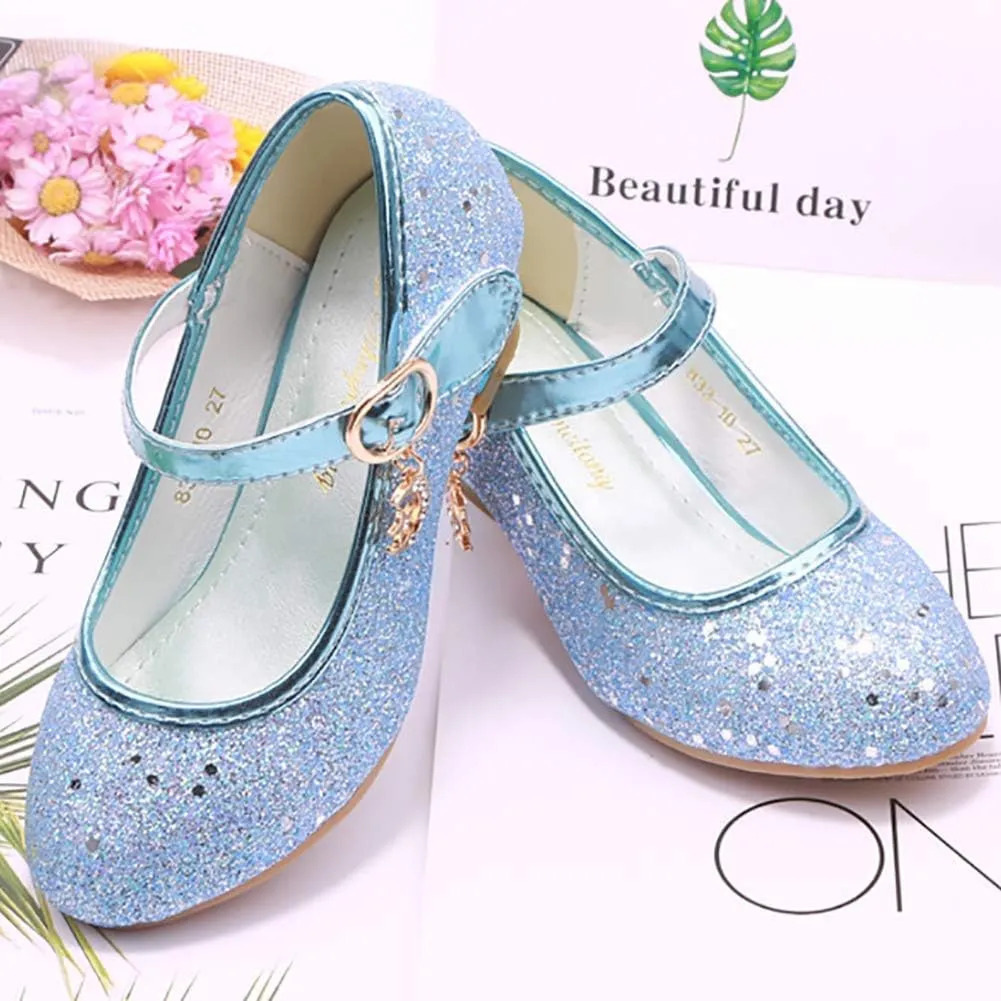 Girls Low Heel Flower Princess Dress Shoes High Heel Mary Jane Sequin Glitter Shoes for Wedding Party for Toddler Little Big Girl