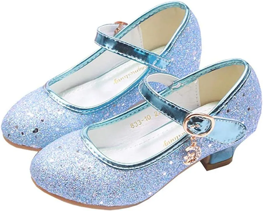 Girls Low Heel Flower Princess Dress Shoes High Heel Mary Jane Sequin Glitter Shoes for Wedding Party for Toddler Little Big Girl