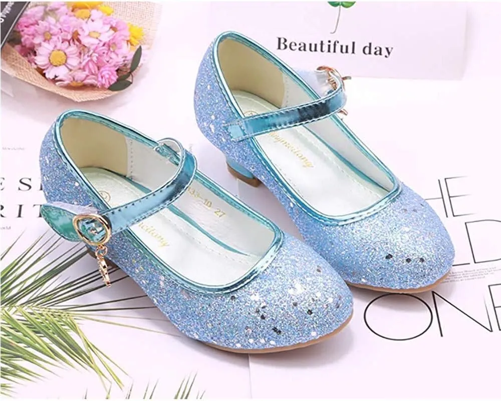 Girls Low Heel Flower Princess Dress Shoes High Heel Mary Jane Sequin Glitter Shoes for Wedding Party for Toddler Little Big Girl