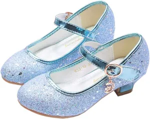 Girls Low Heel Flower Princess Dress Shoes High Heel Mary Jane Sequin Glitter Shoes for Wedding Party for Toddler Little Big Girl