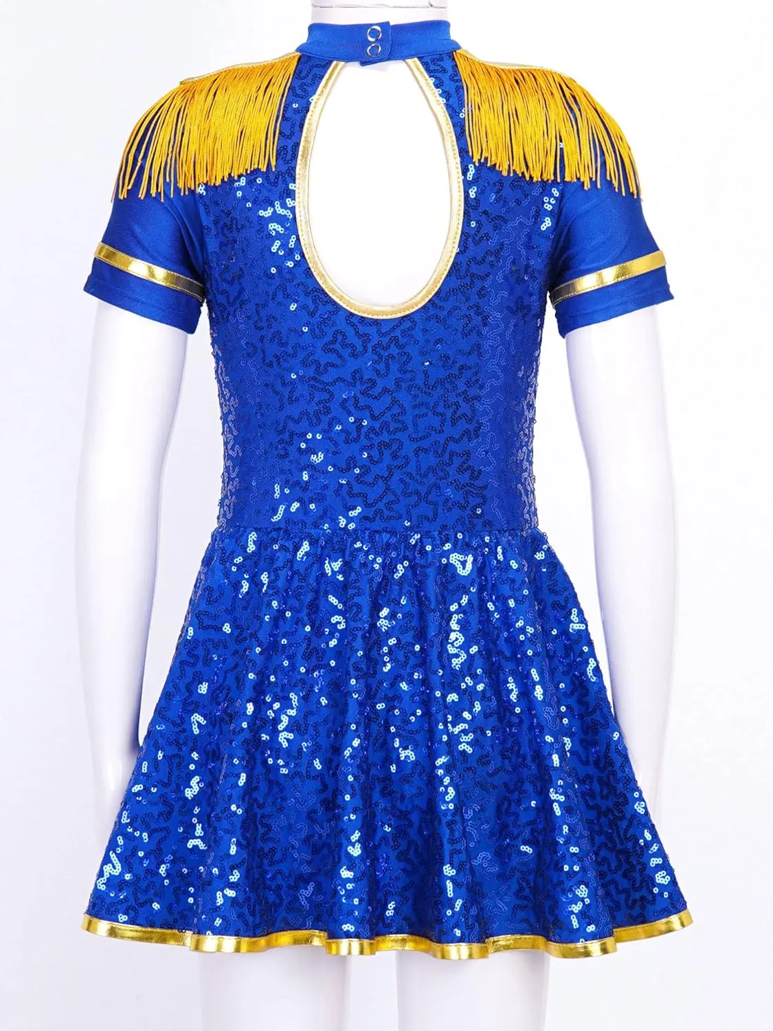 Girls Majorette Costume Shiny Sequin Marching Band Uniform Carnival Party Performance Leotard Dress