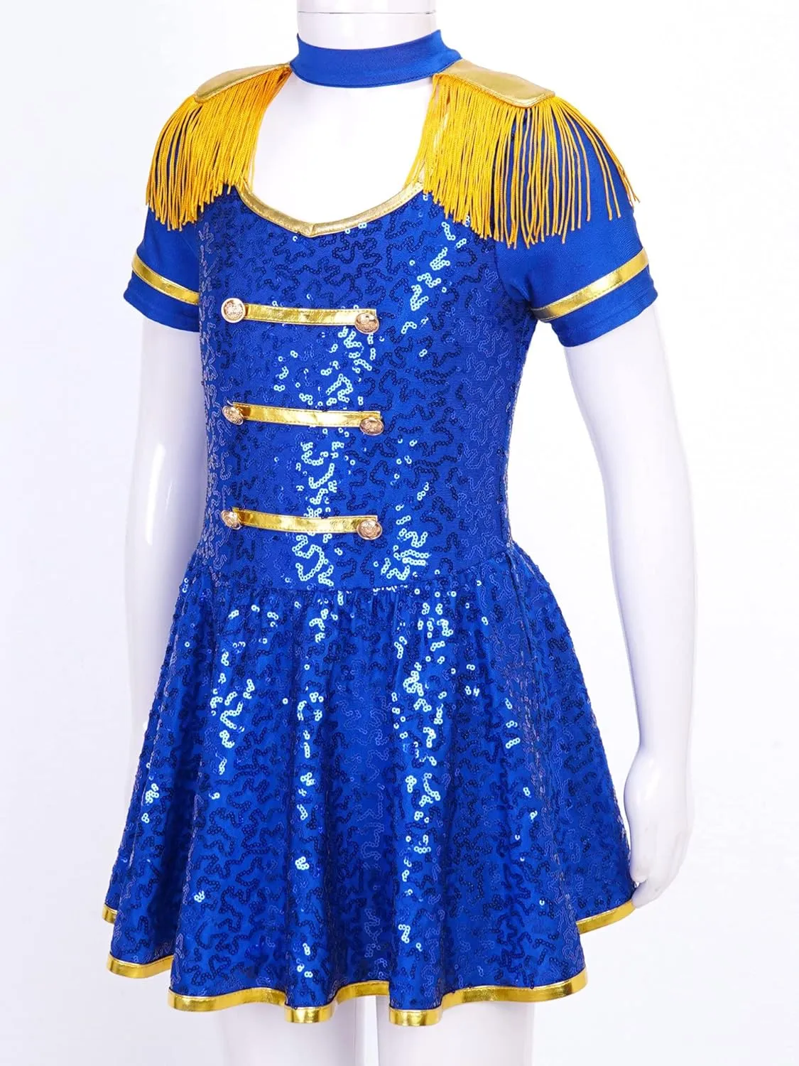 Girls Majorette Costume Shiny Sequin Marching Band Uniform Carnival Party Performance Leotard Dress
