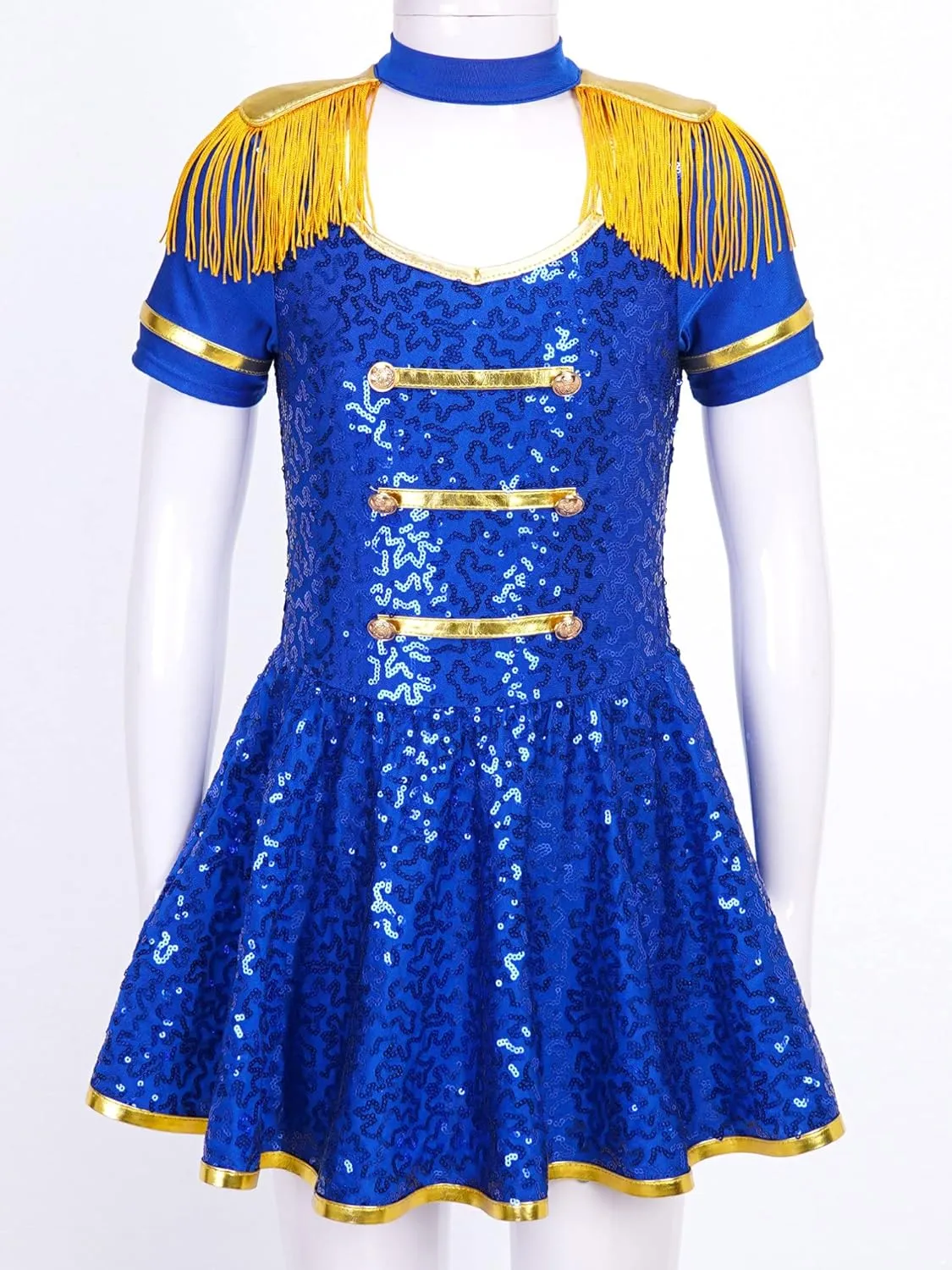 Girls Majorette Costume Shiny Sequin Marching Band Uniform Carnival Party Performance Leotard Dress