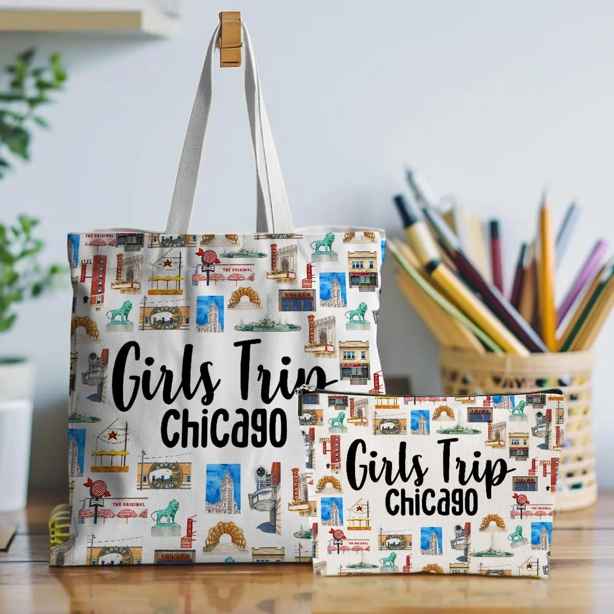 Girls Trip Weekend Chicago Italy Las Vegas Los Angeles Nashville New York Paris Travel Gifts Tote Bag Makeup Bag