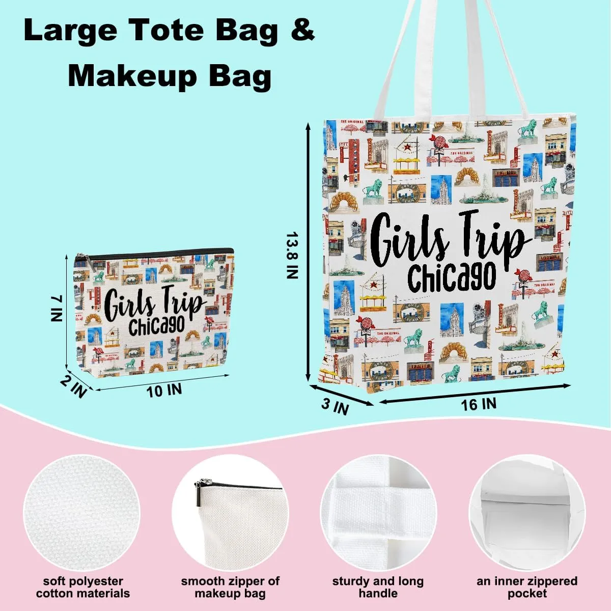 Girls Trip Weekend Chicago Italy Las Vegas Los Angeles Nashville New York Paris Travel Gifts Tote Bag Makeup Bag