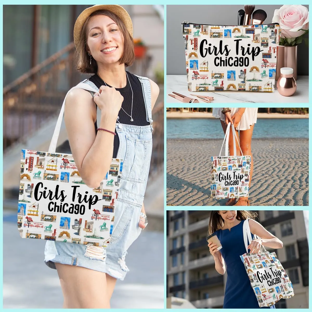 Girls Trip Weekend Chicago Italy Las Vegas Los Angeles Nashville New York Paris Travel Gifts Tote Bag Makeup Bag