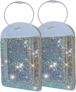 Glittering Silver Diamond Luggage Tag - Sparkling Rhinestone, Bling Baggage Identifier for Suitcases & Handbags & Backpack - Stylish Travel Accessory, 2 Pcs
