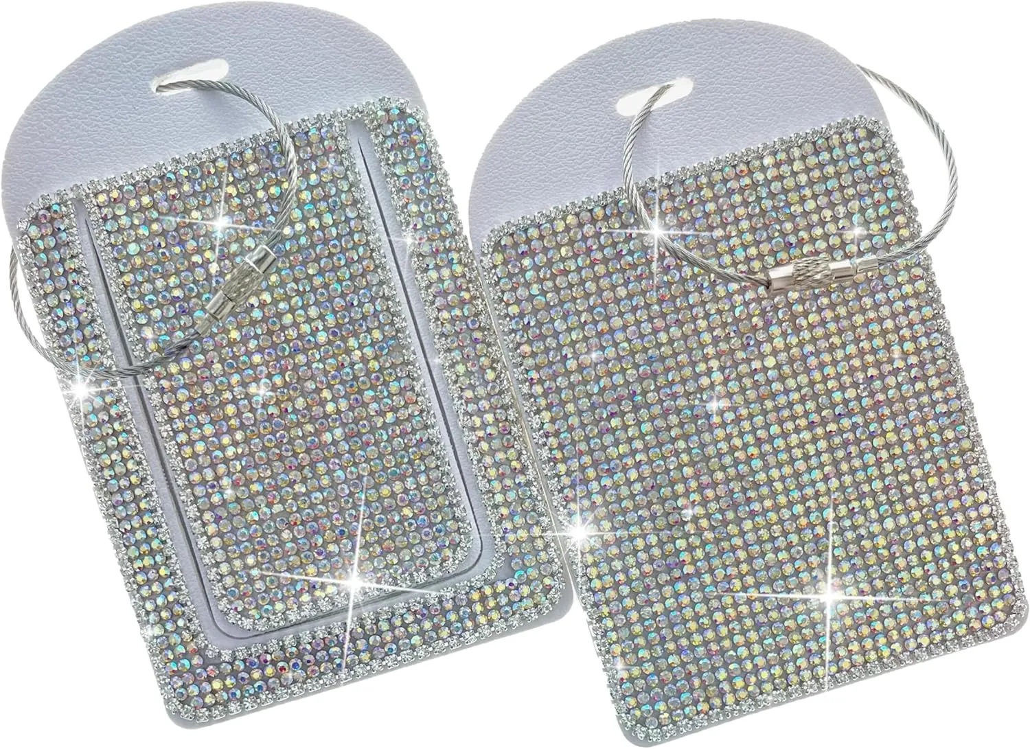 Glittering Silver Diamond Luggage Tag - Sparkling Rhinestone, Bling Baggage Identifier for Suitcases & Handbags & Backpack - Stylish Travel Accessory, 2 Pcs