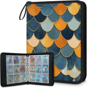 Golden Fish Scales Trading Card Binder 9 Pocket 900 Cards Holder Collector Album with 50 Removable Sleeves Toys Gifts for Boys Girls Blue Mermaid Scale Game Sports Cards