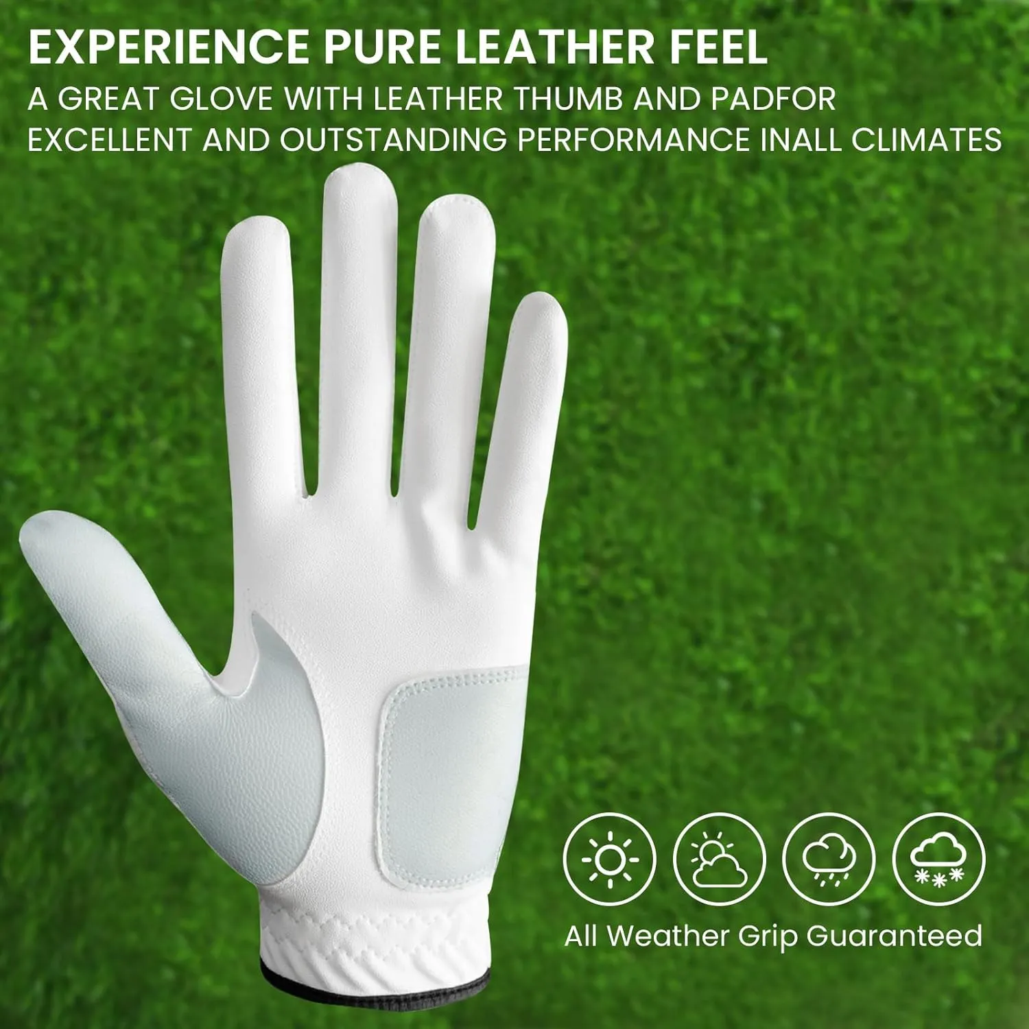 Golf Gloves Men Leather Value 1 Pair with 2 Ball Marker 10 Golf Plastic Tees, Men's Golf Gloves All Weather Grip Soft Comfortable Set for Left Right Handed Golfer