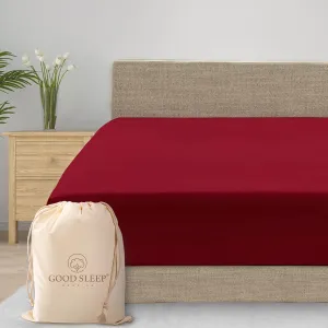 Good Sleep Bedding Hotel Style Queen Fitted Sheet Only Deep Pocket 16 Inch, Soft & Breathable 800 TC 100% Egyptian Cotton Fitted Bed Sheets Queen Size - Burgundy Red Fitted Sheet