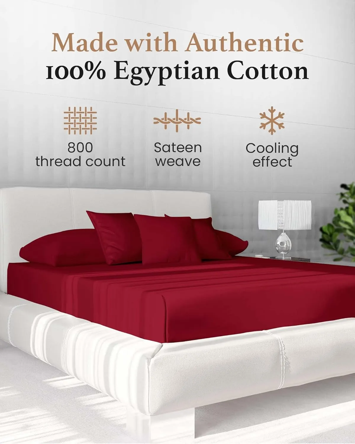 Good Sleep Bedding Hotel Style Queen Fitted Sheet Only Deep Pocket 16 Inch, Soft & Breathable 800 TC 100% Egyptian Cotton Fitted Bed Sheets Queen Size - Burgundy Red Fitted Sheet