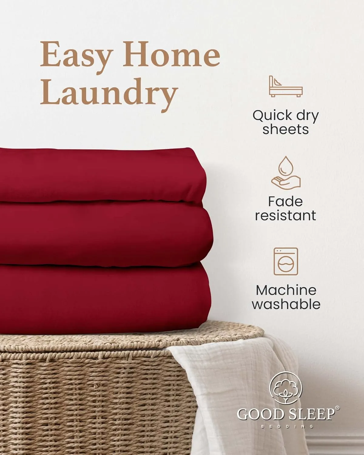 Good Sleep Bedding Hotel Style Queen Fitted Sheet Only Deep Pocket 16 Inch, Soft & Breathable 800 TC 100% Egyptian Cotton Fitted Bed Sheets Queen Size - Burgundy Red Fitted Sheet