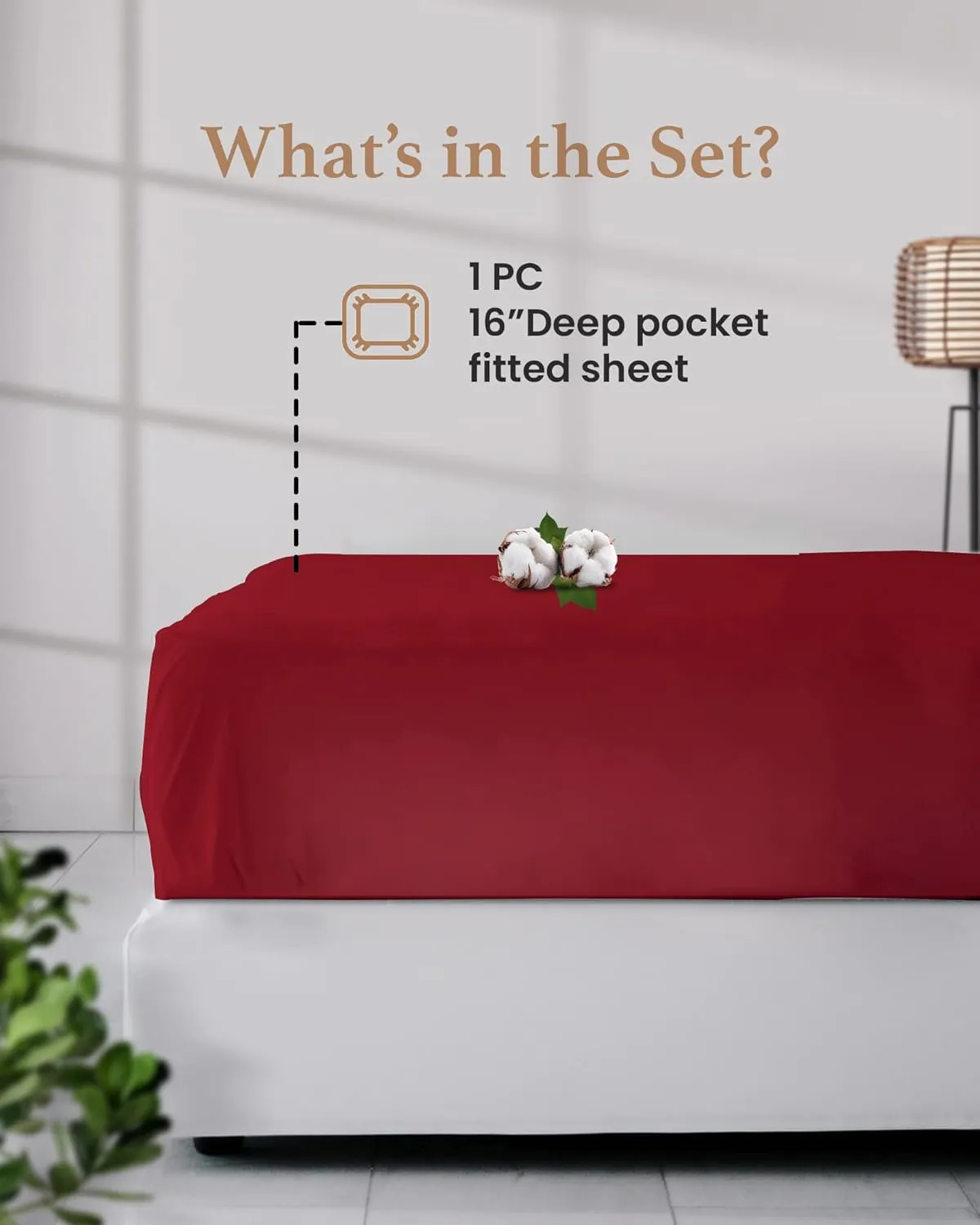 Good Sleep Bedding Hotel Style Queen Fitted Sheet Only Deep Pocket 16 Inch, Soft & Breathable 800 TC 100% Egyptian Cotton Fitted Bed Sheets Queen Size - Burgundy Red Fitted Sheet