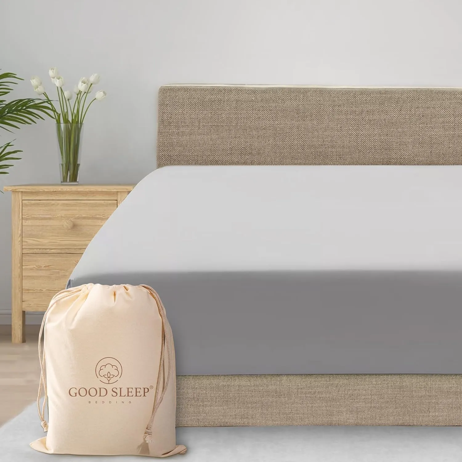 Good Sleep Bedding Queen Fitted Sheet - 100% Egyptian Cotton, 800 TC Soft & Breathable, Luxury Deep Pocket 16" - Light Grey