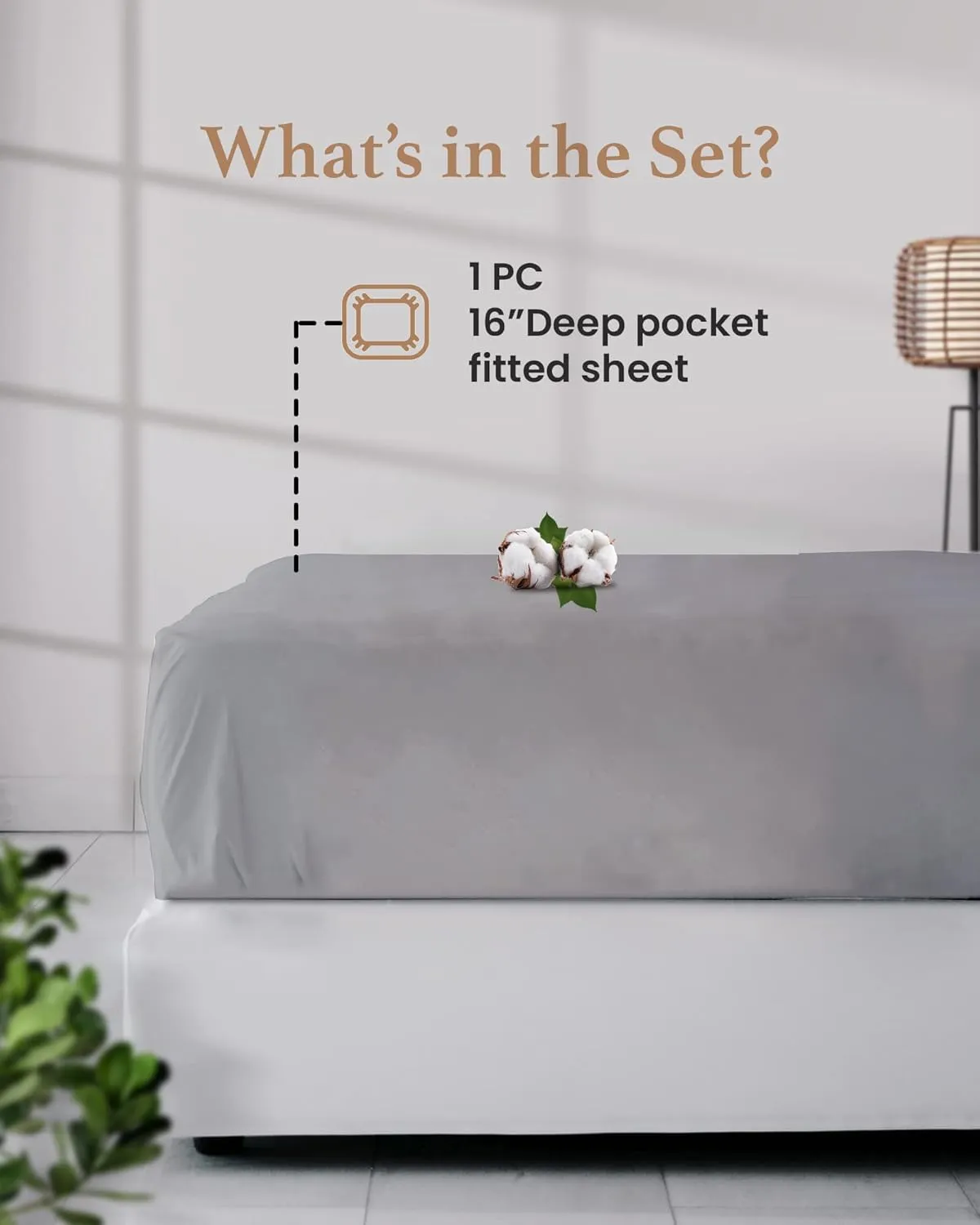 Good Sleep Bedding Queen Fitted Sheet - 100% Egyptian Cotton, 800 TC Soft & Breathable, Luxury Deep Pocket 16" - Light Grey