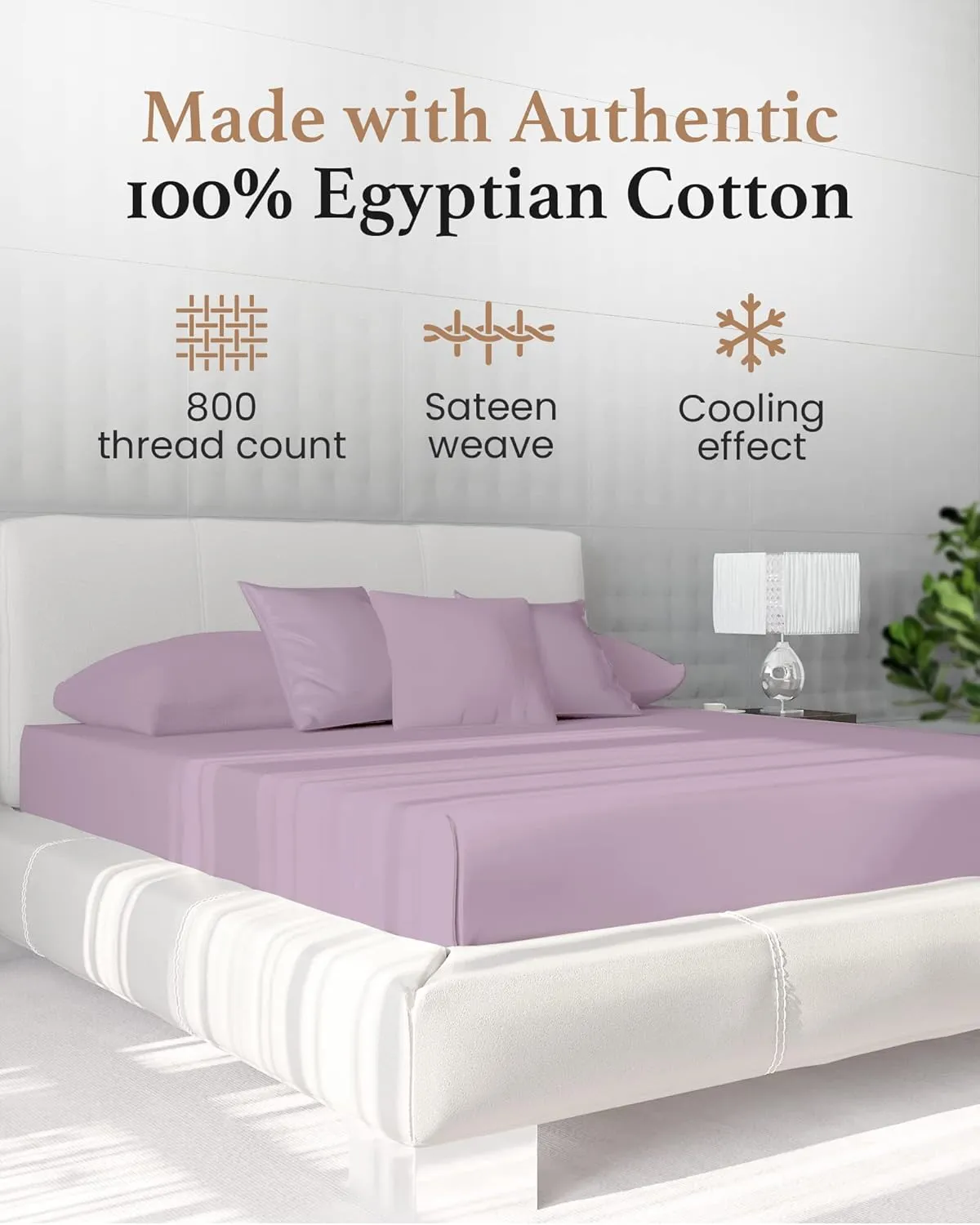 Good Sleep Bedding Queen Size Fitted Sheet Only - Hotel Style 100% Egyptian Cotton Sheet, Soft & Breathable, Sateen Weave 800 Thread Count 16" Deep Pocket Queen Fitted Sheet - Lavender