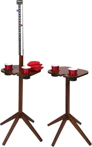GoSports Wood Cornhole Scoreboard with Drink Holders - Dark Stain or White - Score Tracker Accessory for Backyard Games - Set of 2 ScoreCaddy Tables