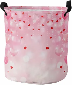 Gradual Solid Pink Love Laundry Basket, Collapsible Bag with Easy Carry Handles, Large Waterproof Foldable Freestanding Hamper, Folding Washing Bin Clothes Storage Round Saint Valentine's Day