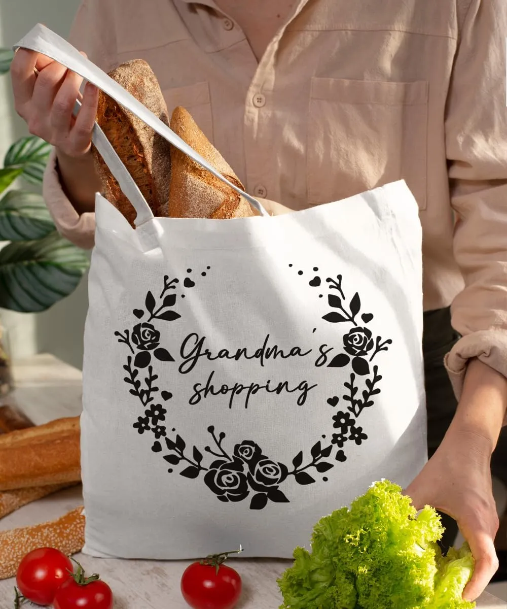Grandma's Shopping Gifts Canvas Tote Bag for Women, Grandma Gifts Tote Bag, Best Grandma Gifts Reusable Shopping Bags