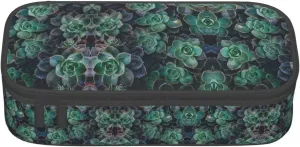 Green Succulent Print Large Capacity Compartments Pencil Case Pencil Pouch Bag Travel Toiletry Organizer Bag