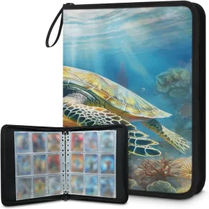 Green Turtle 3 Ring Trading Zipper Binder Strap, Trading Card Binder 4 Pocket, 400 Pockets Card Holder with 50 Removable Sleeves for Game Cards