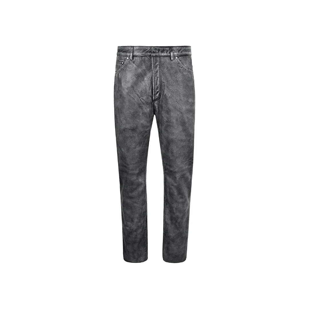 Grey Leather Pants Bikers Full Grain Waxed