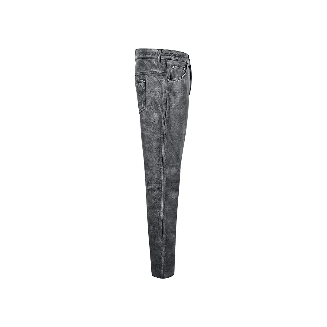 Grey Leather Pants Bikers Full Grain Waxed